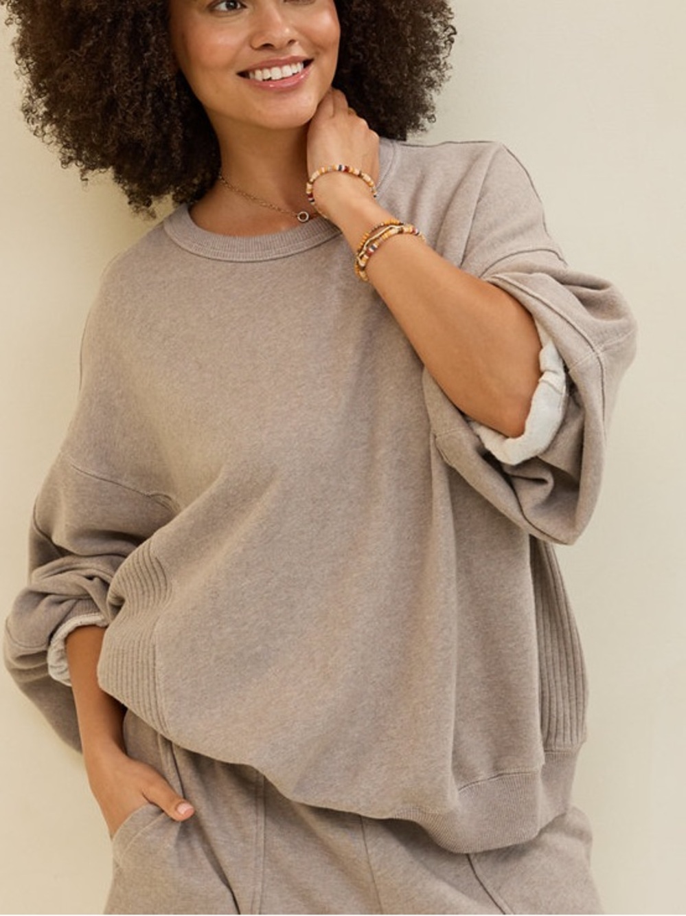 Aerie Tres Chic Sweatshirt, size S, Heathered Taupe